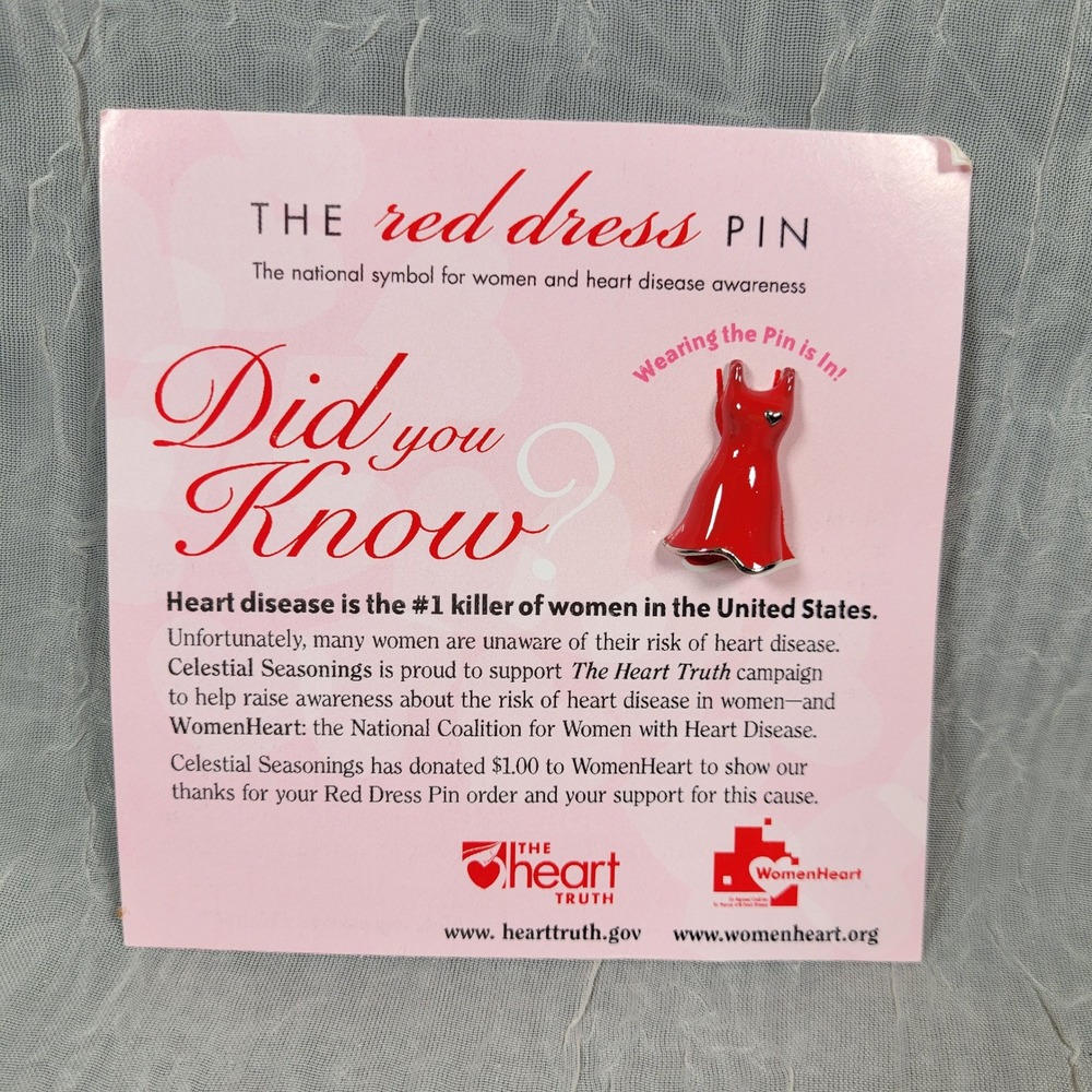 The Heart Truth Red Dress Pin Awareness Heart Disease 2005 Celestial Seasonings